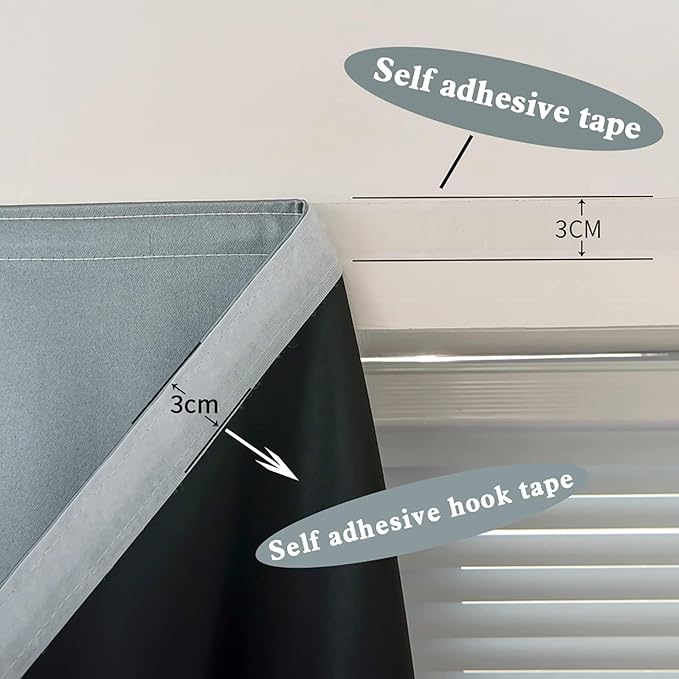 AJAZZ 100% Blackout Shades Window Cover Self Adhesive Curtains Sticky Curtain