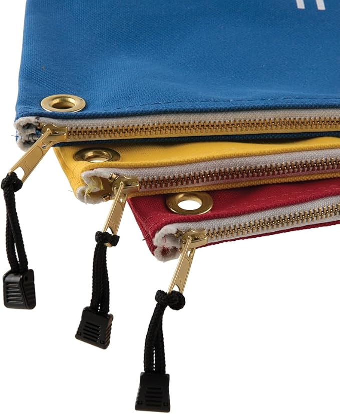 Klein Tools 5539LCPAK Zipper Bags, Large 16-Inch Canvas Tool Pouches for Tool Storage with Brass Zipper, and Grommet for Hanging, 3-Pack