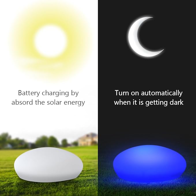 Blibly Solar Garden Lights Outdoor Glow Cobblestone Shape Lamp Garden Decor Light-White & RGB Light Waterproof Landscape Night Lights for Lawn/Patio/Path 1pc