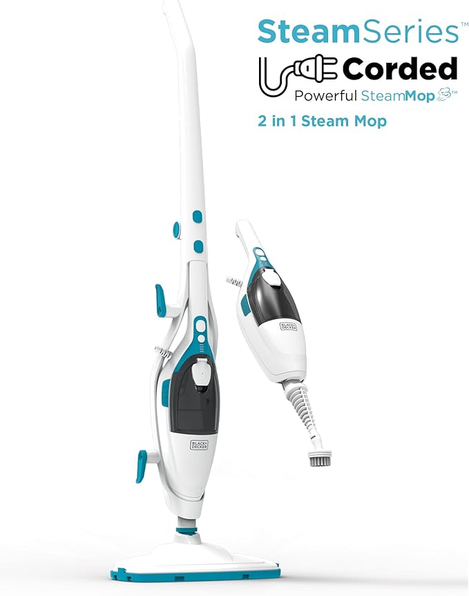 BLACK+DECKER 2-in-1 Steam Mop and Handheld Steam Cleaner, 1500W Electric Floor Steamer with 180° Swivel Steering, Fast 30s Heat-Up, Compact Foldable Storage, 13 Accessories for Tile & Hardwood Floors
