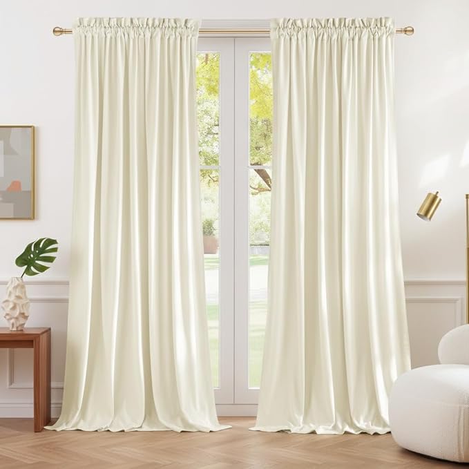 NICETOWN Ivory White Velvet Curtains 108" Length