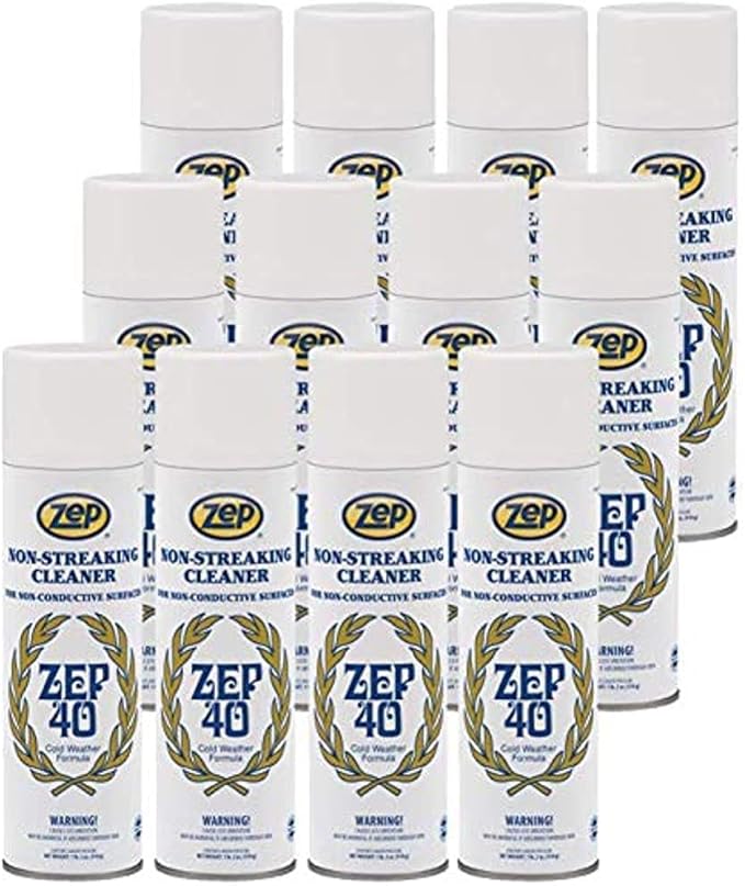 Zep 40 Non-Streaking Cleaner - 18 oz (Case of 12) 14401 - Heavy-Duty Foaming Action Aerosol Formulated for Non-Conductive Surfaces, Ideal for Cold Weather Conditions.