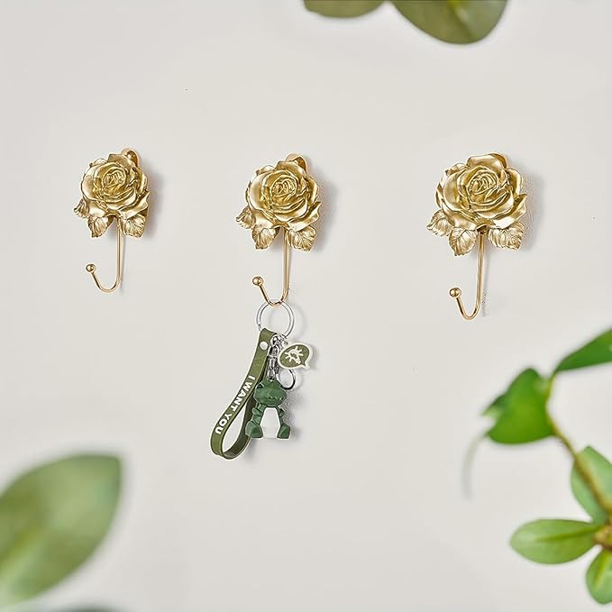 Gold Decorative Wall Hooks for Hanging, Cute Resin Flower Bow Coat Hooks