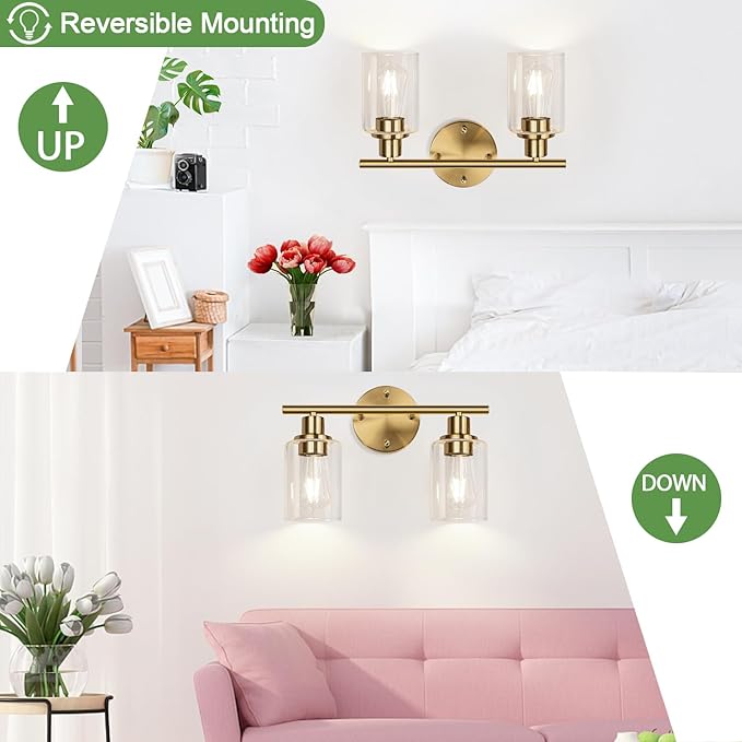 Zarbitta 2-Light Bathroom Light Fixtures, Brushed Gold Vanity Light, Modern