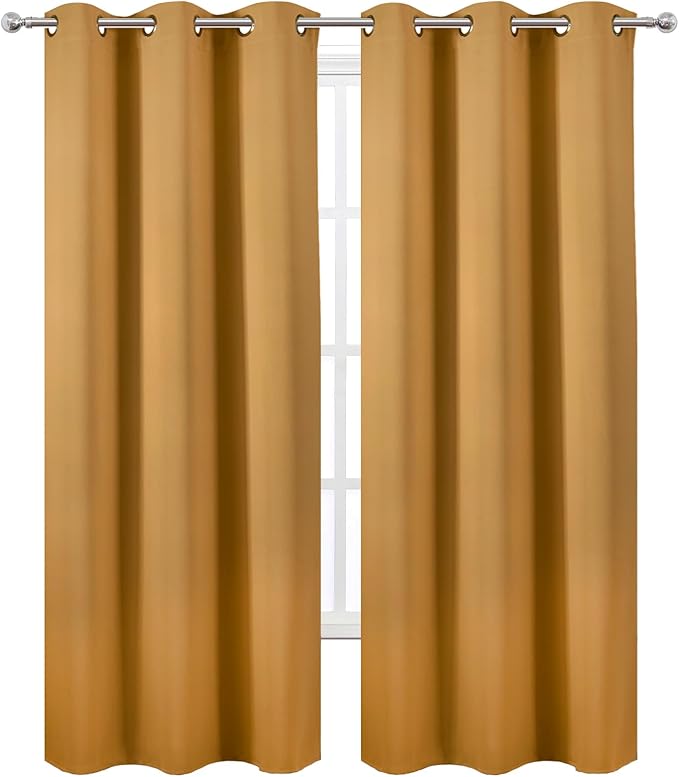 LEMOMO Mustard Yellow Thermal Blackout Curtains/42 x 84 Inch/Set of 2 Panels