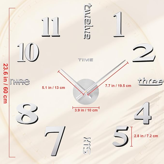 AILILIFE 20-28 Inch DIY Wall Clock 3D Frameless Silent Non-Ticking, Modern