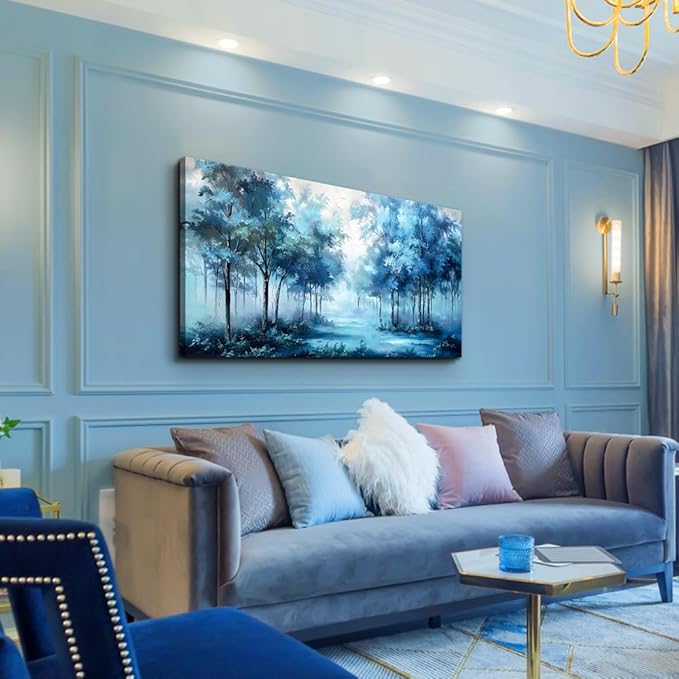 Wapluam Large Canvas Wall Art For Bedroom Wall Decor For Living Room Office Decorations Trees Wall Paintings Foggy Forest Landscape Wall Pictures Artwork Stretched and Framed Canvas Art Home Decor