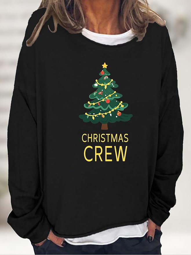 LOAIHA Merry Christmas Sweatshirt Crewneck Snowman Graphic Shirts Christmas Tree Sweater Long Sleeve Xmas Hoodie Pullover