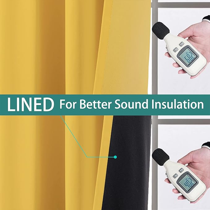 Yakamok 100% Blackout Thermal Insulated Curtains, Noise Reducing Barrier Panel