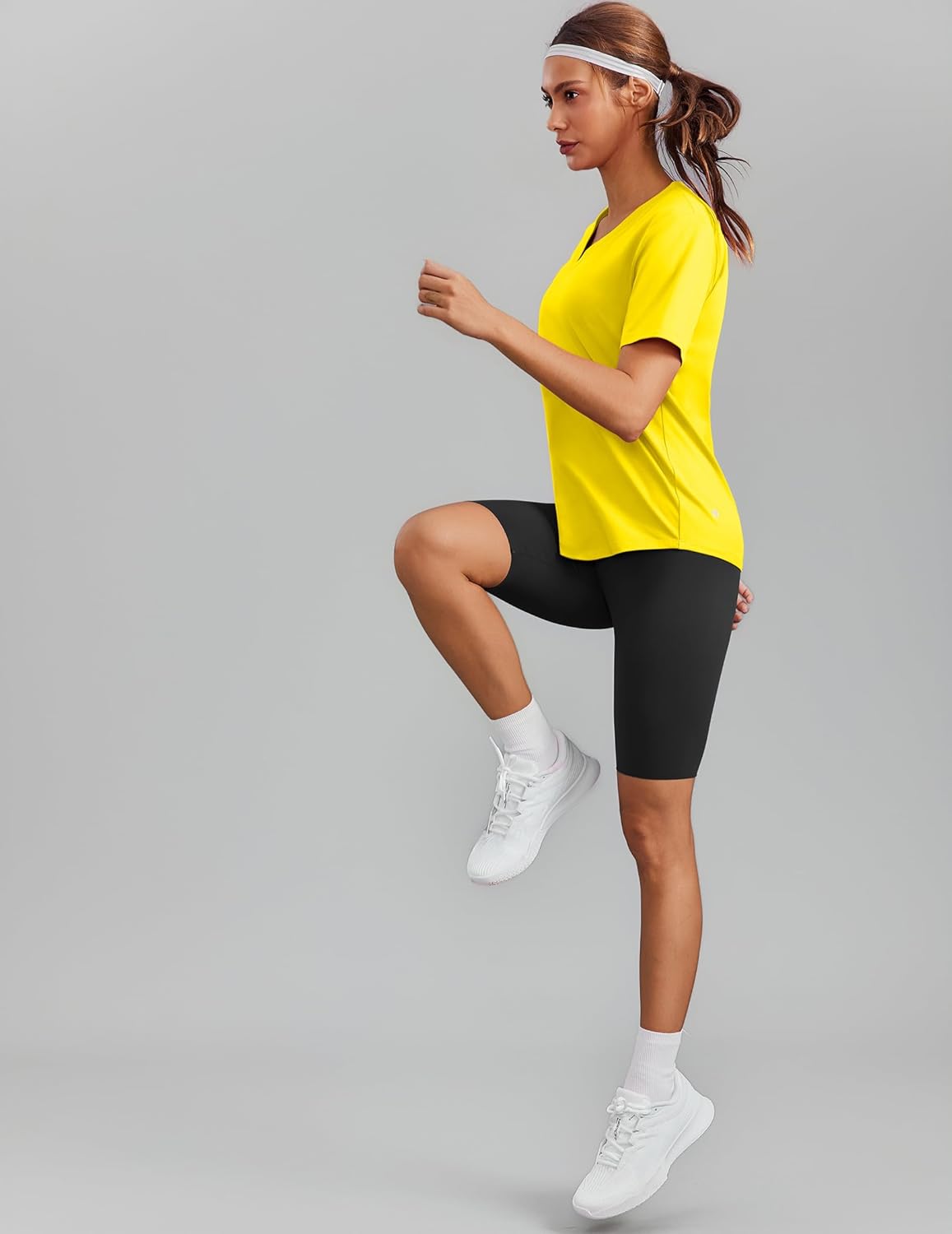 PINSPARK Women's Hiking Shirt - Short Sleeve V-Neck with UPF 50 Sun Protection | Moisture-Wicking, Quick Dry, Yellow, X-Large