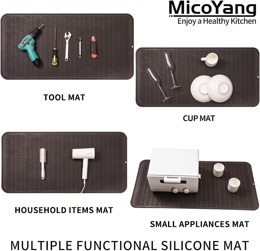 Silicone Dish Drying Mat for Multiple Usage,Easy clean,Eco-friendly,Heat-resistant Silicone Mat for Kitchen Counter or Sink,Refrigerator or Drawer Liner Coffee 5XL 36inches x 18inches