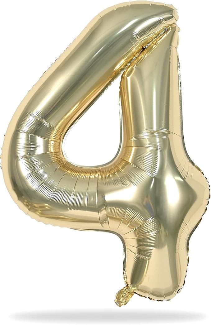 Champagne Gold Foil Balloon Number 4, 40'' Giant Self Inflating Number Balloons Set 0-9, Large Light Gold Number 4 Helium Balloon for Girls Boys 4th Birthday Anniversary Party Decorations Supplies