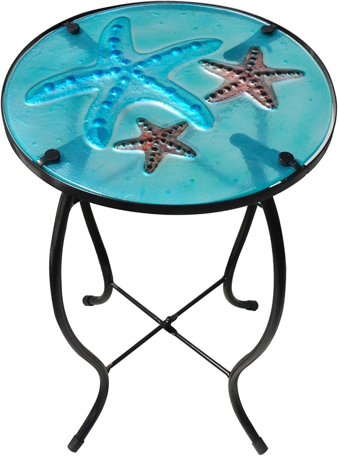 Patio Side Table - Outdoor Decorative Bistro Coffee Table, Glass End Table for Porch, Indoor Round Accent Table, Balcony Plant Rack