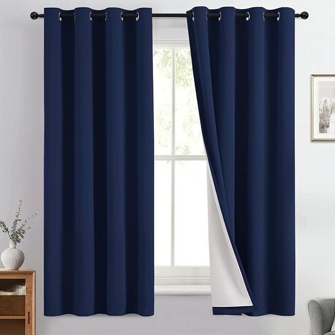 Yakamok 100% Blackout Curtain Panels 63 inches Cold and Light Blocking Drapes
