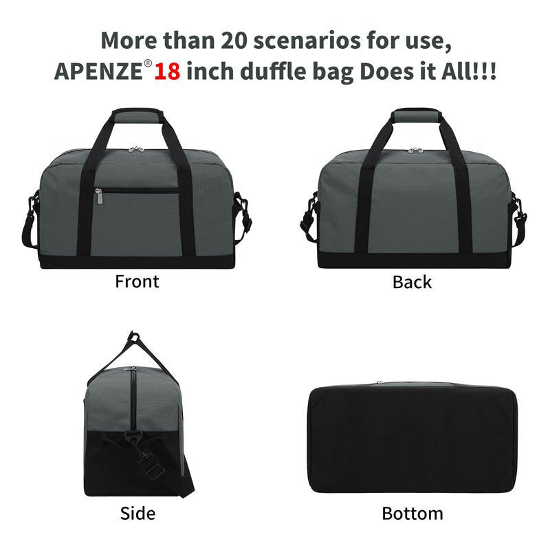 Apenze Small Gym Bag 18 inch Carry On Duffel Bag for Weekender Travel - Dark Grey