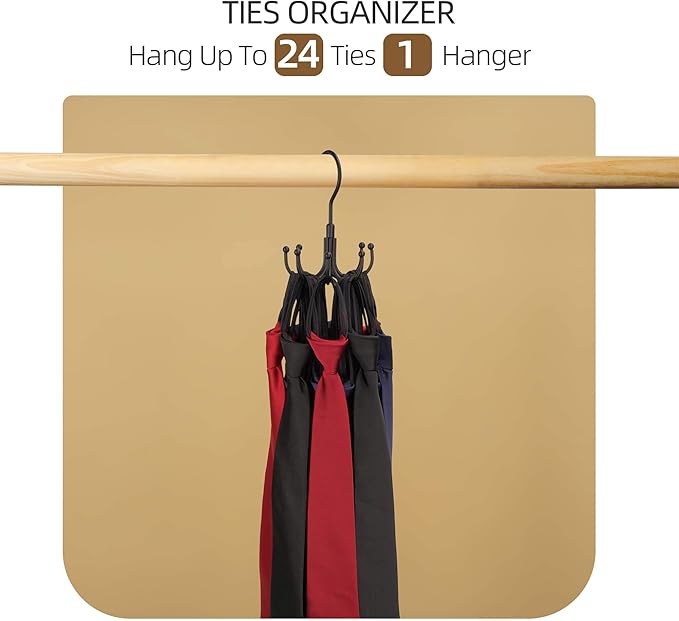 ZEDODIER 2 Pack Belt Organizer for Closet, Heavy-Duty Rotating Belt Hanger Rack Holds up to 48 Belts, Hanging Space Saving Metal Belt Holder for Closet Storage, Black