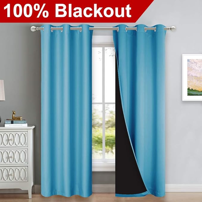 NICETOWN Teal Blue Full Shade Curtain Panels, Teal Blue, Pair of Thermal