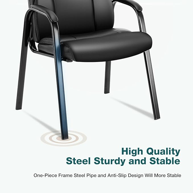 OLIXIS Waiting Room Reception Chairs Set of 8, Leather Office Desk Guest Stationary Side Chair with Padded Arms for Home Conference Lobby Area Meeting Church Medical Clinic Elderly Student