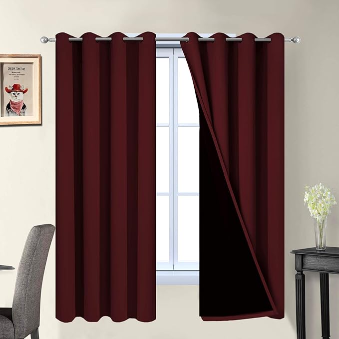 Yakamok 2 Thick Layers Completely Blackout Curtain Panels, Noise Reducing Drapes