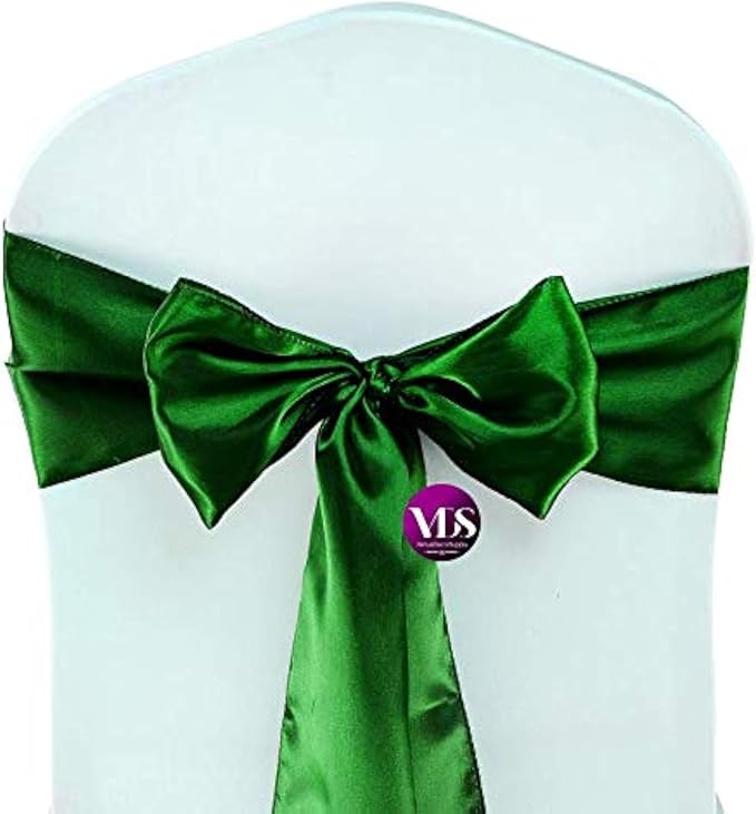 VDS Satin Chair Sashes Chair Cover Back Tie Sateen Bows Ribbon for Wedding Birthday Graduation Engagement Ceremony Event Party Banquet Venue Hotel All Dining Chair Decoration (50PC) (Green)