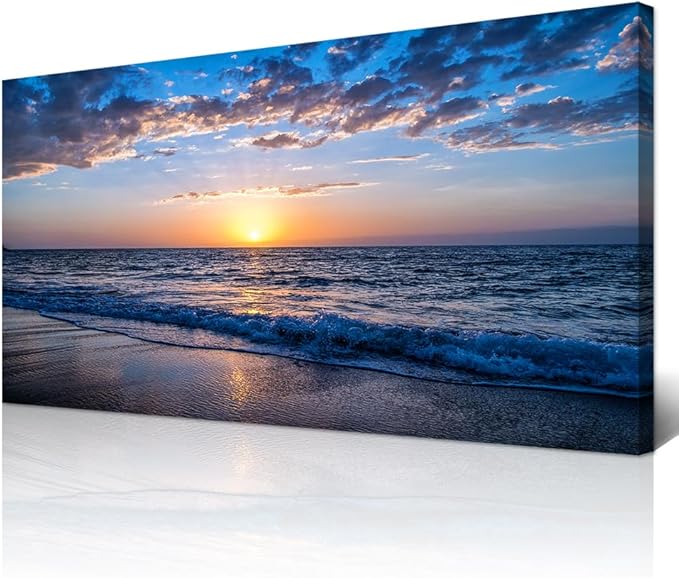 Wapluam Large Canvas Wall Art Sunset Beach Painting Picture Print on Canvas