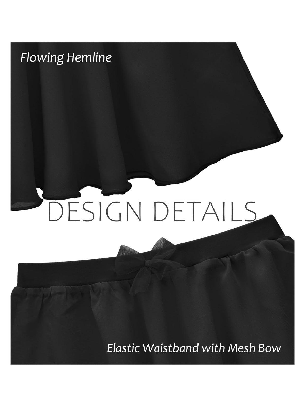 Stelle Girls Ballet Skirt, Chiffon Dance Skirt for Girls with Mesh Bowknot, Elastic Waist Pull-on Skirts for Ballet (Black,12-14Years)