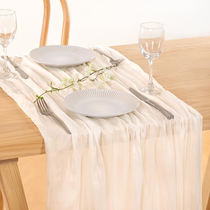MLMC 12 Pack Ivory White Cheesecloth Table Runner Rustic Gauze White Cheese Cloth Table Runner 10ft Boho Cheese Cloth Centerpiece 35x120 Inches for Dessert Anniversary Wedding Bridal Shower Decor