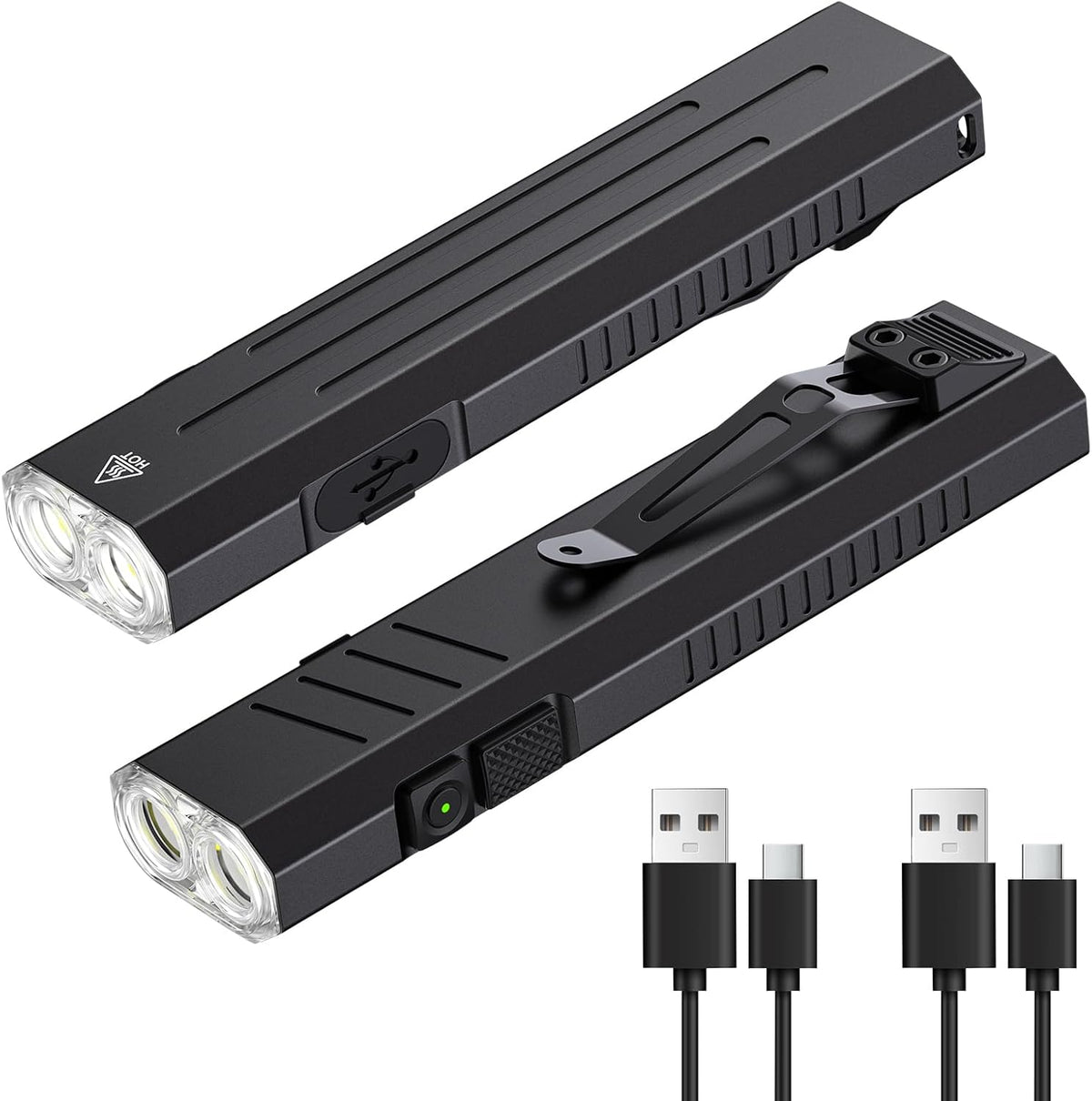 Skiennix 2-Pack Rechargeable EDC Flashlight - 1600 Lumens with Emergency Strobe Mode | Compact & Magnetic Design