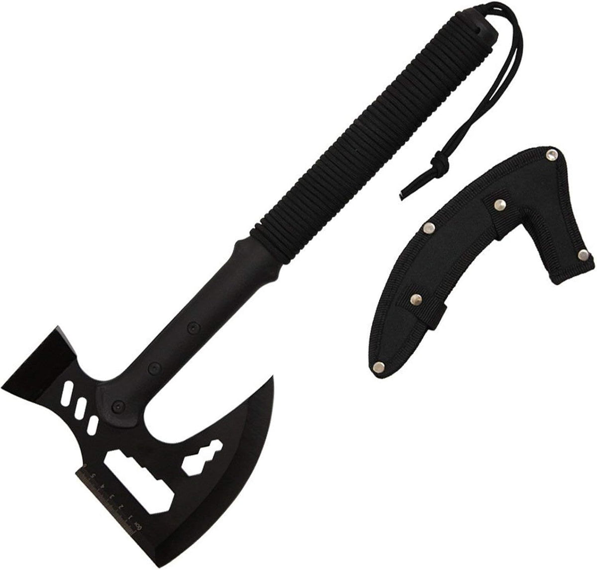 Wartech XBK04 Tactical Multi-Tool Hammer Axe - 17” with Paracord Handle, Black