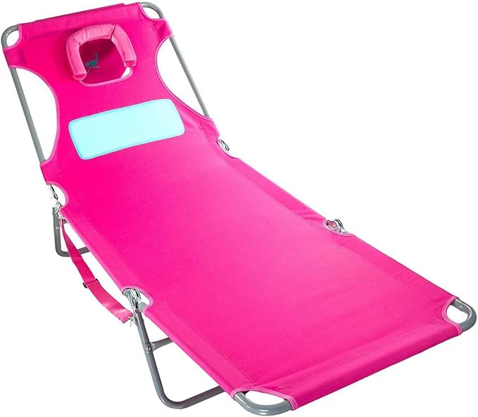 Ostrich the Ladies Comfort Lounger with Chest Support, Foldable and Portable Reclining Outdoor Patio Beach Lawn Camping Pool Tanning Chair, Pink