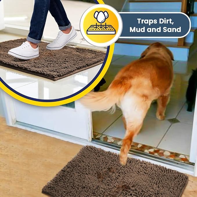 Muddy Mat® | Super Water Absorbent Door Mat Indoor, Microfiber Quick Dry Chenille Entryway Rug, Slip Resistant Front Door Mat, Indoor Mats for Entryway, Machine Washable Pet Rug, Tan 30" x 48"