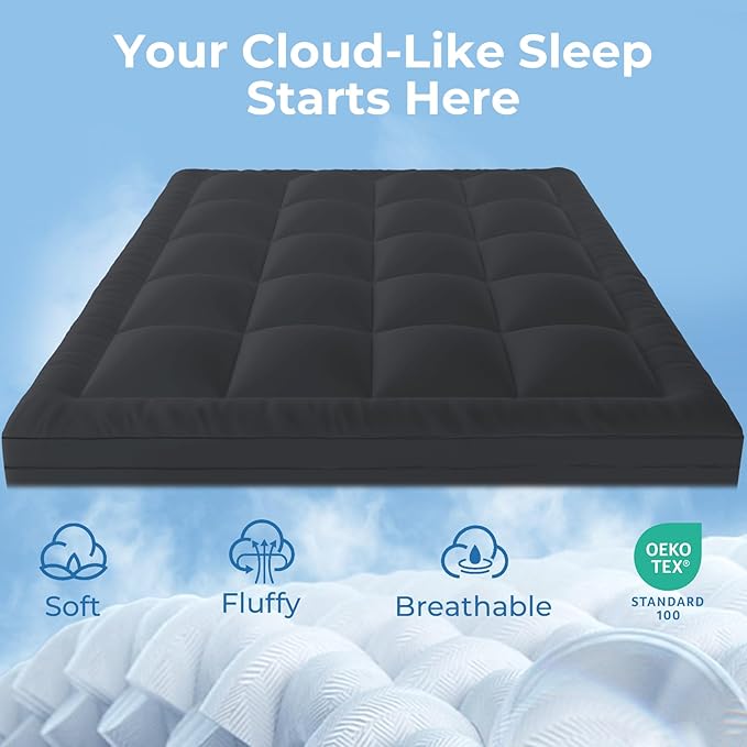 YUGYVOB Twin Mattress Topper - 800GSM Extra Thick Cooling & Breathable Mattress Pad with Deep Pocket 8"-21" & Soft Down Alternative Filling, Grey