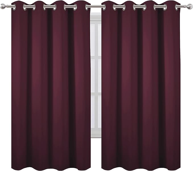 LEMOMO Burgundy Red Blackout Curtains 66 x 63 Inch Length/Set of 2 Curtain