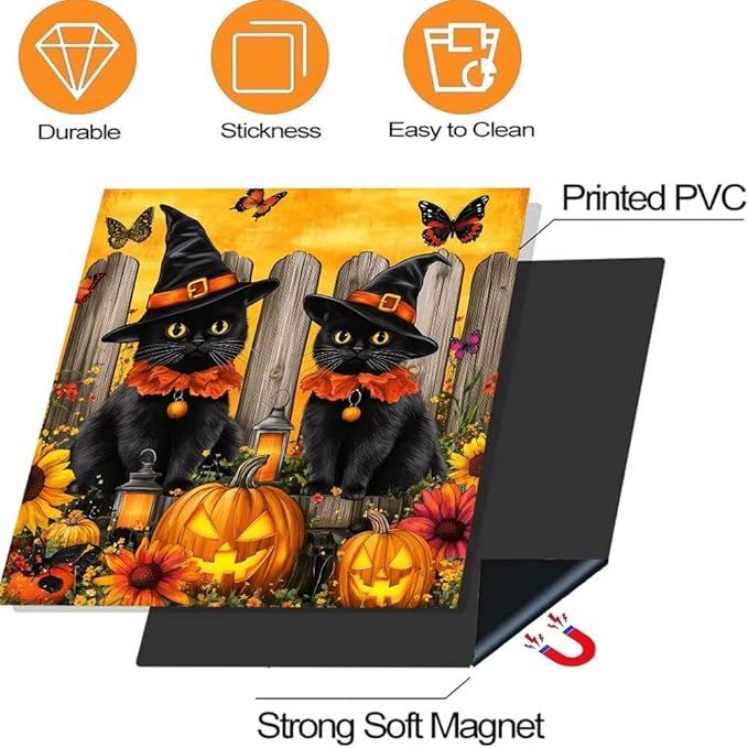 Halloween Black Cats Kitchen Decor Dishwasher Magnet Cover Decal, Pumpkins and Butterflies Magnetic Dish Washer Panel Door Vinyl Sticker, Refrigerator Magnets,Easy to Clean, 23 x 26 inch