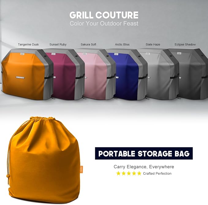 LIBZAKI Grill Cover 420D Waterproof, Weather Resistant, Rip-Proof, Anti-UV, Fade Resistant,Gas Grill Cover for Weber,Char Broil,Nexgrill Grills, etc.58 inches-Gray/Orange