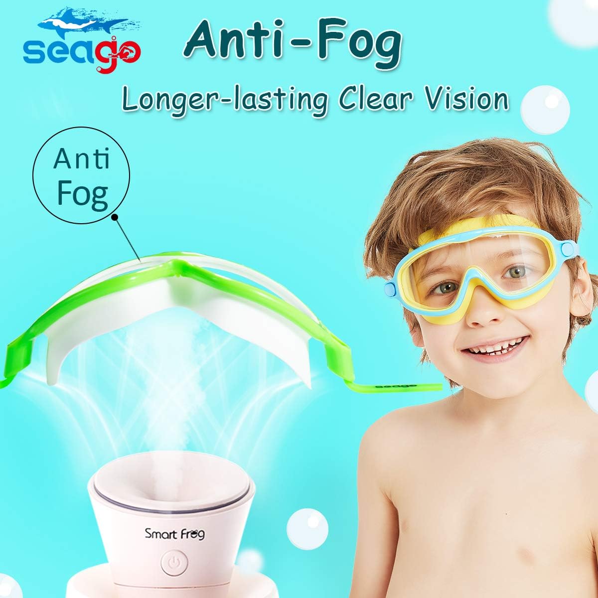 Seago Swim Goggles - Anti-Fog & Anti-UV Wide View Design | 2-Pack for Kids Ages 3-15