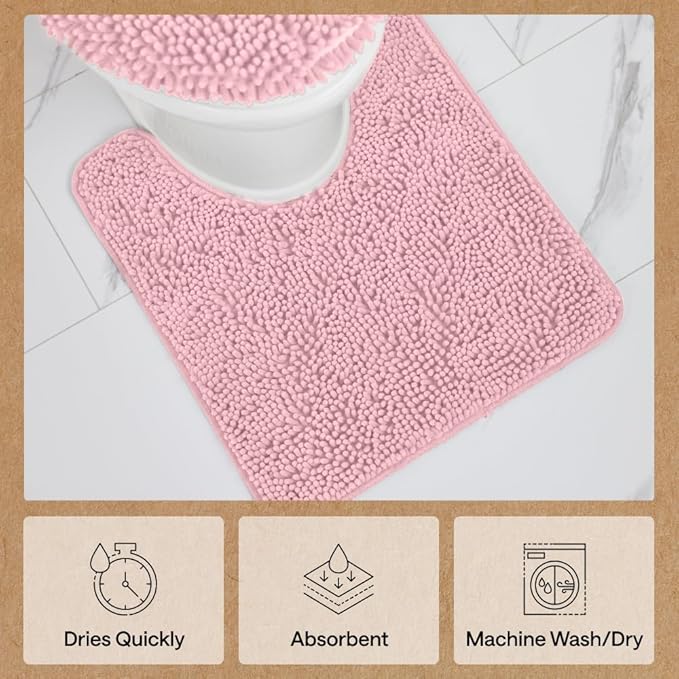 GORILLA GRIP Bathroom Rug Sets, Soft Chenille 2 Piece Area Rugs Set, Toilet Base Mat and 30x20 Carpet, Absorbent Microfiber Washable Mats Dry Quickly, Home Décor and Bath Room Accessories, Lt Pink