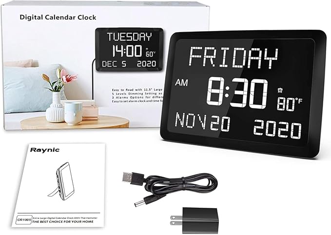 Raynic Digital Clock, 11.5" Large Display Calendar Clock