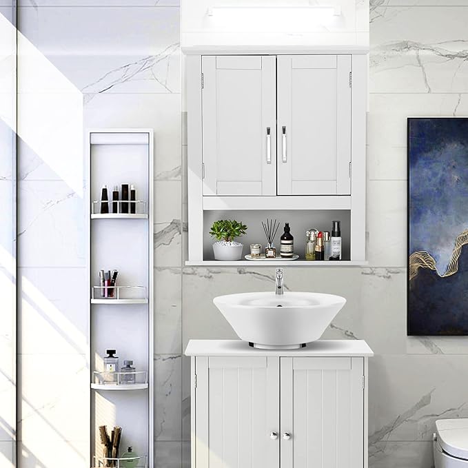 VINGLI Bathroom Wall Cabinet 21"x8.5"x25" Modern White Medicine Wall Mount