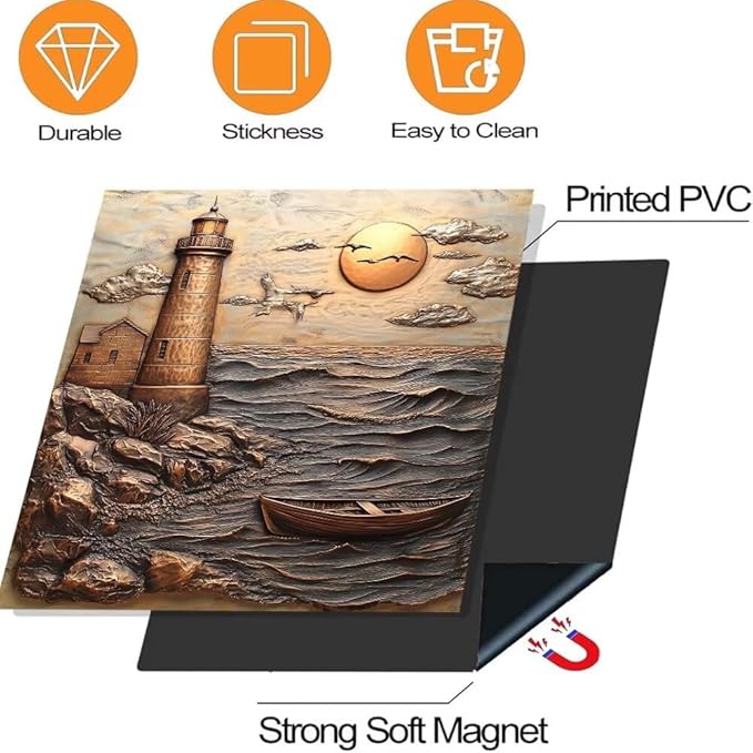 Lighthouse Ocean Scene Kitchen Decor Dishwasher Magnet Cover Decal, 3D Embossed Coastal Sunset Magnetic Dish Washer Panel Door Vinyl Sticker, Refrigerator Magnets,Easy to Clean, 23 x 26 inch