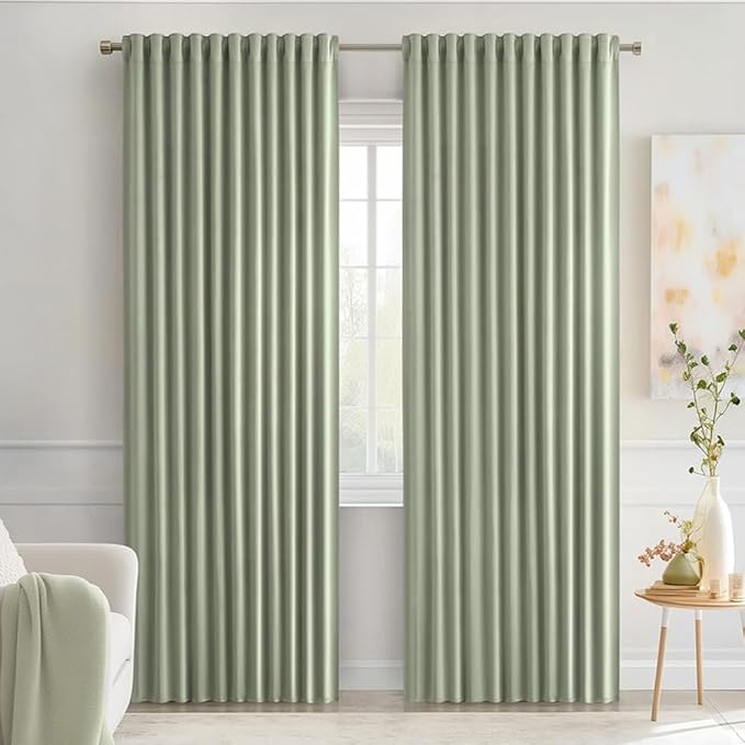 MIULEE Sage Green Back Tab Blackout Curtains 84 Inch Length 2 Panels Set