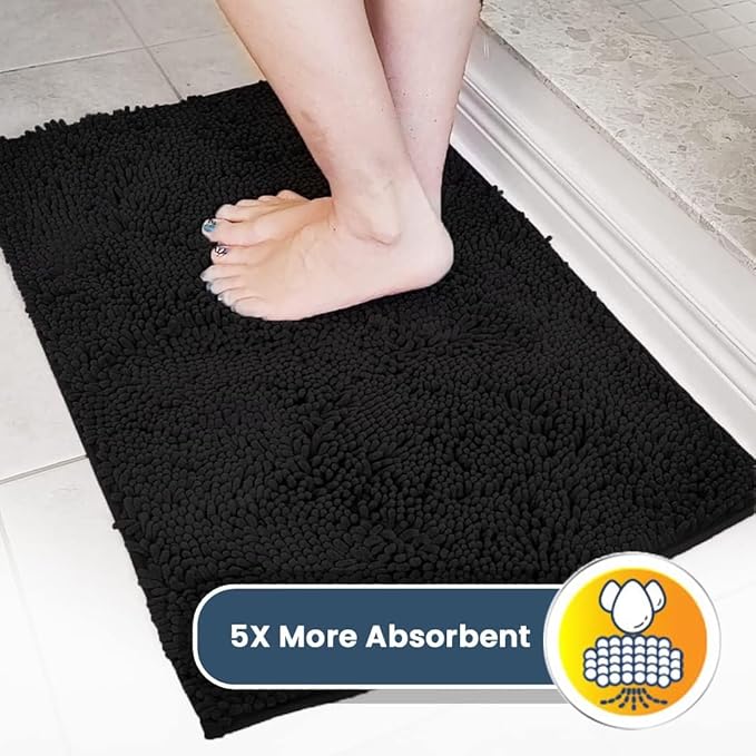 Muddy Mat® | Super Water Absorbent Door Mat Indoor, Microfiber Quick Dry Chenille Entryway Rug, Slip Resistant Front Door Mat, Indoor Mats for Entryway, Machine Washable Pet Rug, Black 36"x72"