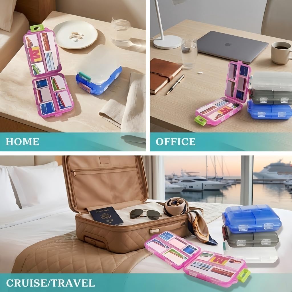 Skiennix Pill Organizer - Travel-Friendly Daily Medication Case with 161 Labels - Mini Size in Pink