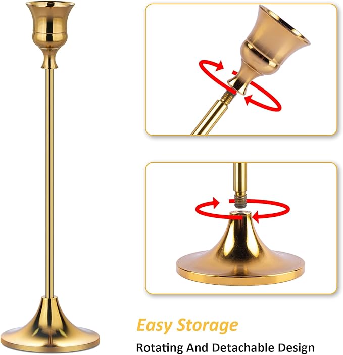 Metal Candle Holders for Candlesticks Taper Candlestick Holders Set Vintage Decorative Centerpiece Candelabra Tall Candle Stands (Gold, 2 Sets (6 pcs))