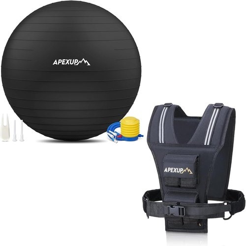 APEXUP Yoga Ball - 65cm Adjustable Weighted Vest for Men with 20lbs Weights & Reflective Stripe