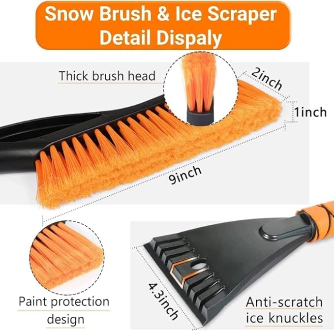 Snow Brush & Ice Scraper, 27 Inch, Ice Scrapers for Car Windshield, Detachable Snow Removal Tool with Ergonomic Foam Grip for Cars, Trucks, Suvs (Heavy Duty Abs, PVC Brush)