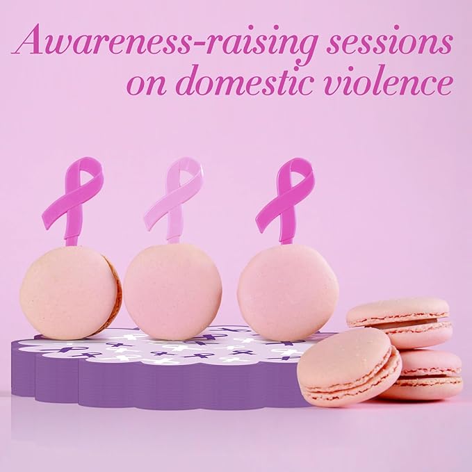 100 Pcs Domestic Violence Awareness Products 13.5" Scalloped Purple Ribbon Paper Placemats Disposable Alzheimer’s Pancreatic Cancer Awareness Products for Charity Public Social Event Party Supplies