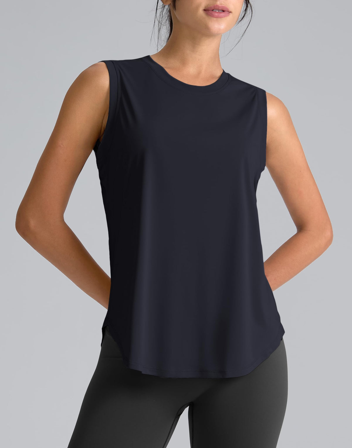 SANTINY Women's Sleeveless Workout Tops Breathable Lightweight Active Tennis Yoga Shirts Athletic Running Tank Tops for Women (Navy_XS)