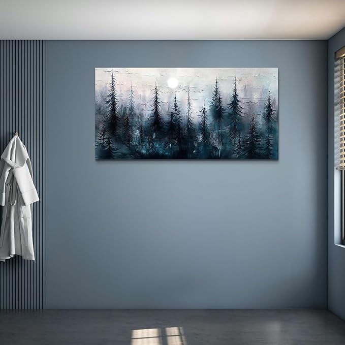 Canvas Wall Art for Living Room Large Wall Decor for Office Bedroom Decoration Foggy Forest Landscape Picture Black and White Painting Artwork Wall Mural Aesthetic Home Decor 30"X60"