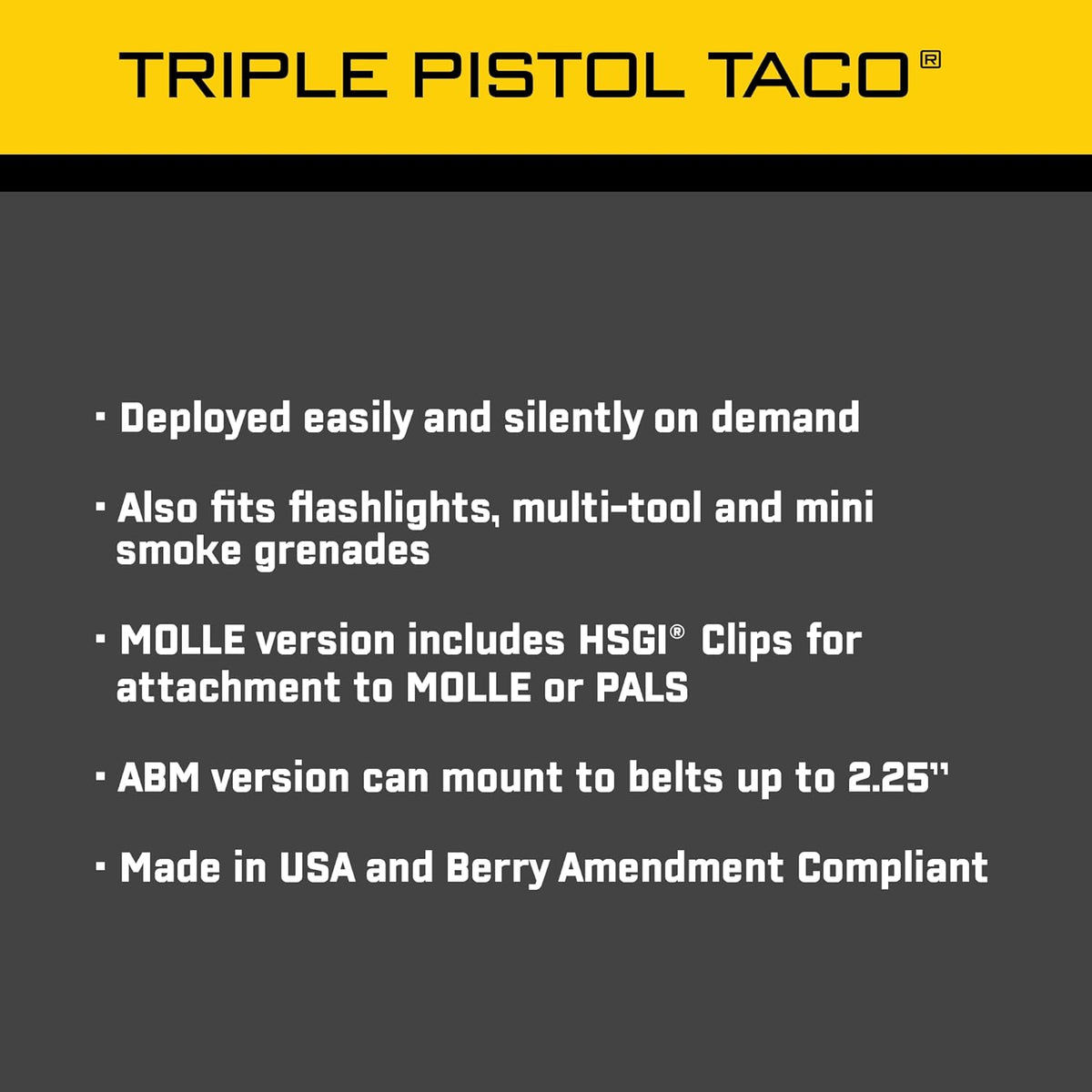Triple Pistol Taco MOLLE Mag Pouch - Tactical Magazine Holder for Police & Military Gear